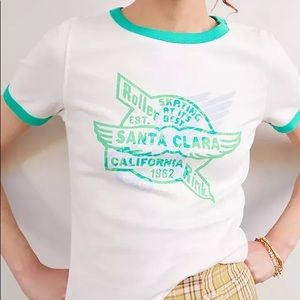 ANTHRO Maeve Ringer Graphic Tee — Size XS, Ivory/Green